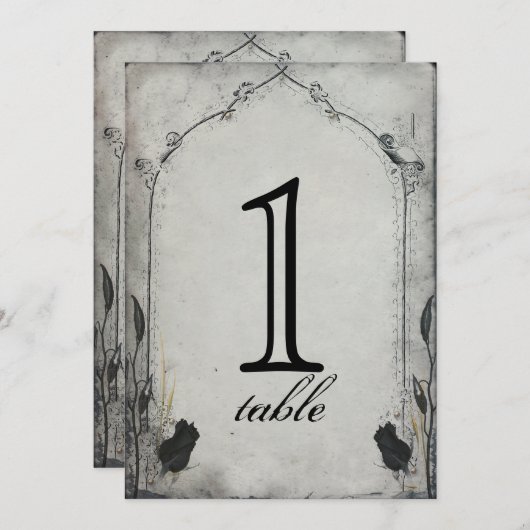 ゴシック様式黒のバラの格子垣記念日のテーブル数 招待状 (正面/裏面)