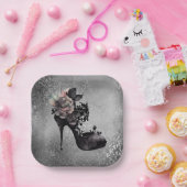 ゴシック様式 |ミュートされたパステルバラファッションStiletto ペーパープレート (パーティー)