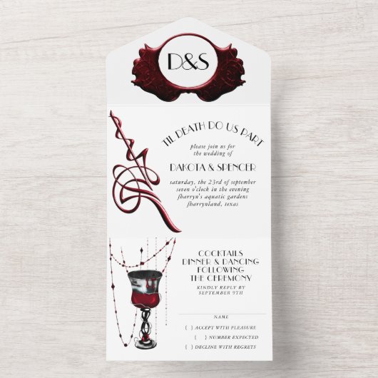 ゴシック様式 | 死は黒と血の赤を分ける オールインワン招待状 (内側)