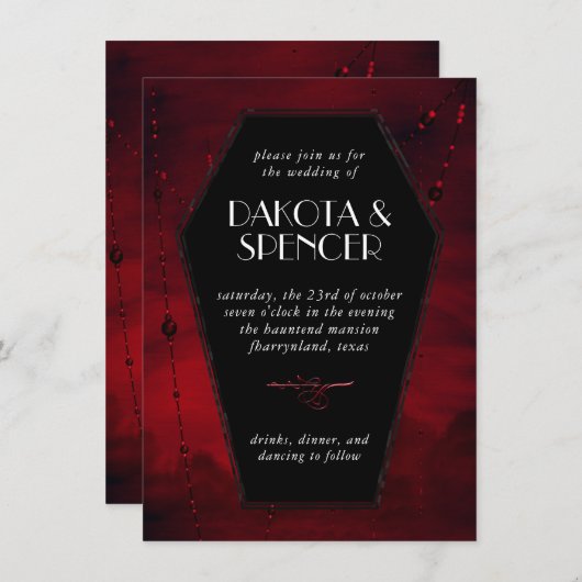 ゴシック様式 |黒と血の赤い棺結婚の 招待状 (正面/裏面)