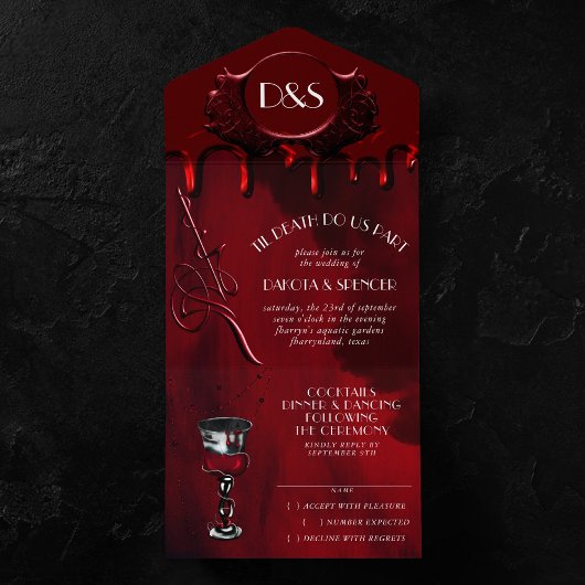 ゴシック様式 |黒と赤の血結婚滴 オールインワン招待状
