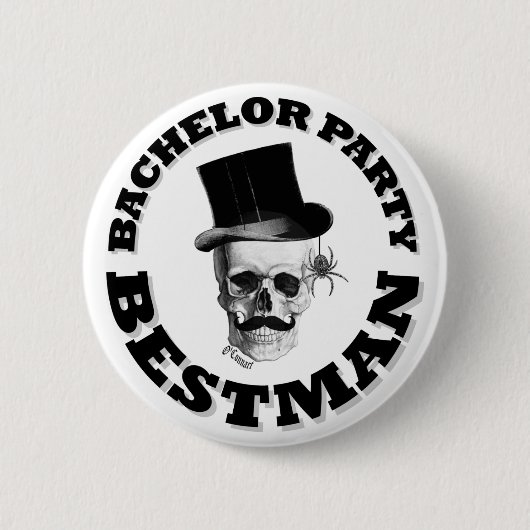 ゴシック様式steampunkのスカルのバチュラーパーティ 缶バッジ (正面)