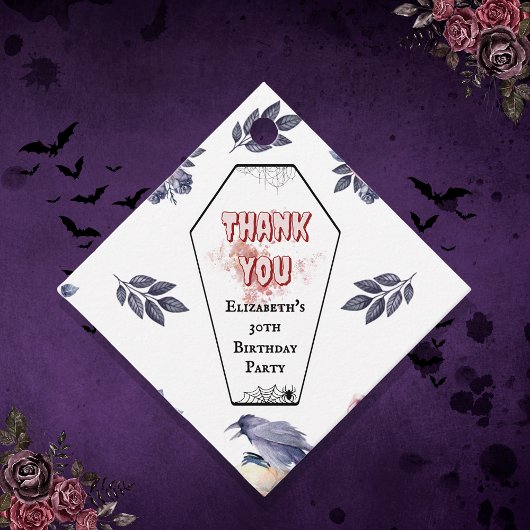 ゴシック水彩コーヒン スカル ラヴェン ローズ 誕生日 フェイバータグ