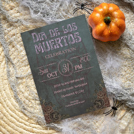 ゴシック濃色ヴィンテージピンクディアデロスムエルトパーティー 招待状