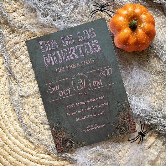 ゴシック濃色ヴィンテージピンクディアデロスムエルトパーティー 招待状