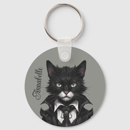 ゴシック猫とマウスの名前パーソナライズされたカスタムゴシック キーホルダー (正面)