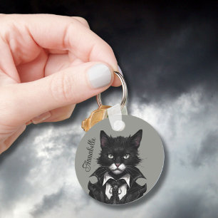 ゴシック猫とマウスの名前パーソナライズされたカスタムゴシック キーホルダー