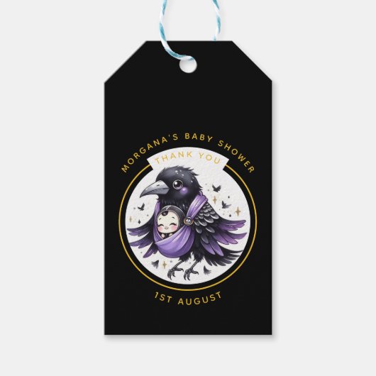 ゴシック男の赤ちゃんまたは女の子シャワークロウありがとう ギフトタグ (正面)