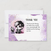 ゴシック男の赤ちゃんシャワーパープルブラックありがとう サンキューカード (正面)