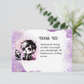 ゴシック男の赤ちゃんシャワーパープルブラックありがとう サンキューカード (スタンド正面)