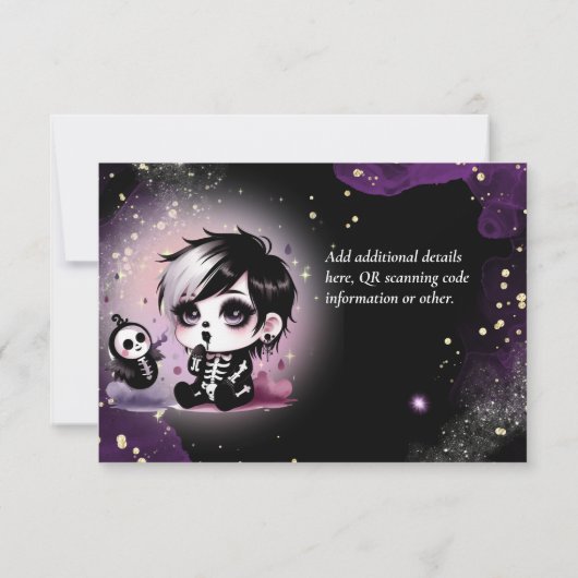 ゴシック男の赤ちゃんシャワーパープルブラックありがとう サンキューカード (裏面)