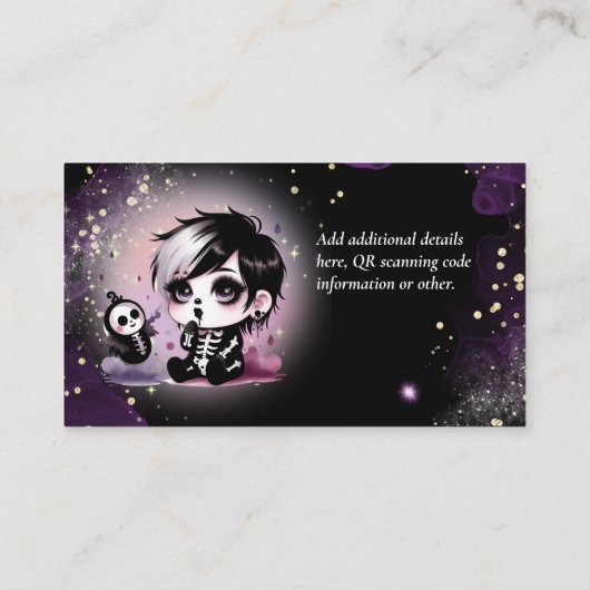 ゴシック男の赤ちゃんシャワーパープルブラックおむつラッフル エンクロージャーカード (裏面)