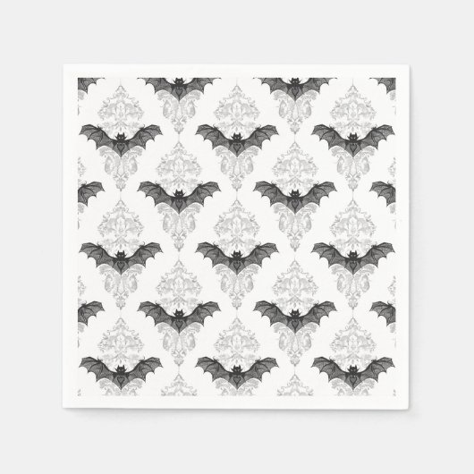 ゴシック白黒こうもりパターン スタンダードカクテルナプキン (正面)