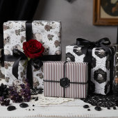 ゴシック白黒スカルとストライプハロウィーン ラッピングペーパーシート