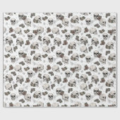 ゴシック白黒スカルと花ハロウィーン ラッピングペーパー (フラット)