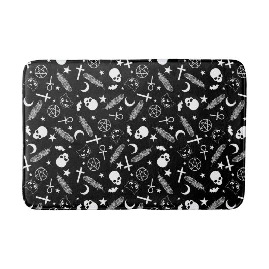 ゴシック白黒スカルクロスパターン バスマット (正面)