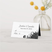 ゴシック白黒ハイビスカスフローラ折り畳みテーブル プレイスカード (裏面)