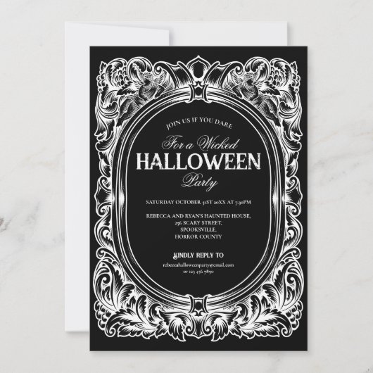 ゴシック白黒ハローウィンパーティ招待状 招待状 (正面)