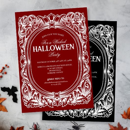 ゴシック白黒ハローウィンパーティ招待状 招待状