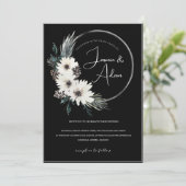ゴシック白黒フローラリース結婚クリスマス 招待状 (スタンド正面)