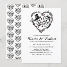 ゴシック白黒骨格結婚式招待状