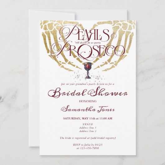 ゴシック真珠&プロセッコ「ティルデスブライダルシャワー 招待状 (正面)