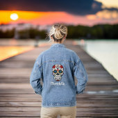 ゴシック砂糖スカルの日と名前とバラ デニムジャケット