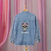 ゴシック砂糖スカルの日と名前とバラ デニムジャケット