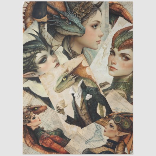 ゴシック神話ニンフファンタジードラゴンコラージュ 薄葉紙 (正面)