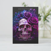 ゴシック秋の結婚式ハロウィンパープルブルースカル 招待状 (スタンド正面)