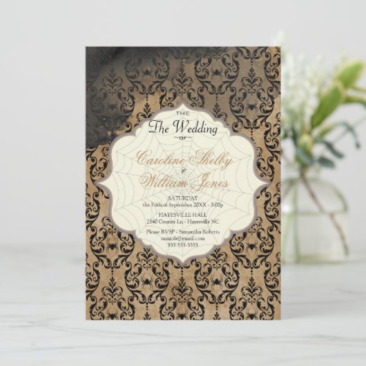 ゴシック秋金ゴールドクモWeb結婚式招待状 招待状 (スタンド正面)