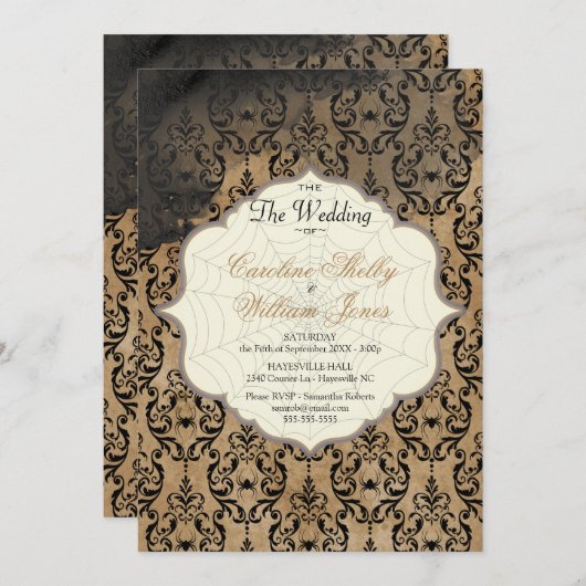 ゴシック秋金ゴールドクモWeb結婚式招待状 招待状 (正面/裏面)