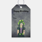 ゴシック系かわいい女子グリーンハットタトゥーお誕生日グレー ギフトタグ (正面)