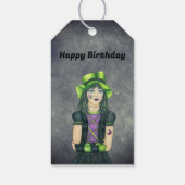 ゴシック系かわいい女子グリーンハットタトゥーお誕生日グレー ギフトタグ (裏面)