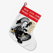ゴシック系のフクロウと女性 ラージクリスマスストッキング (正面 (吊り時))