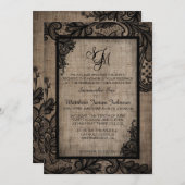 ゴシック素朴ブラックレースバーラップ結婚式招待状 招待状 (正面/裏面)