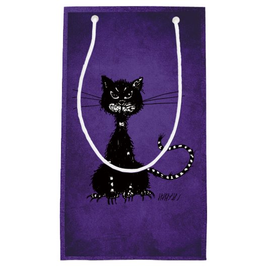 ゴシック紫のぼろの悪い黒猫 スモールペーパーバッグ (正面)
