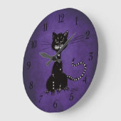 ゴシック紫のぼろの悪い黒猫 ラージ壁時計 (傾斜)