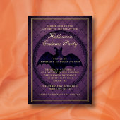 ゴシック紫色のこうもりハロウィーン衣装パーティー金ゴールド 箔招待状