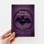 ゴシック紫色のこうもりハロウィーン衣装パーティー金ゴールド 箔招待状