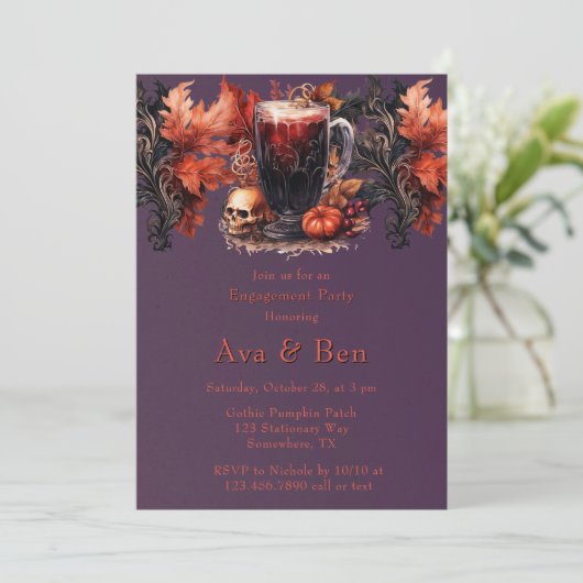 ゴシック紫色の血ワイン婚約パーティ 招待状 (スタンド正面)