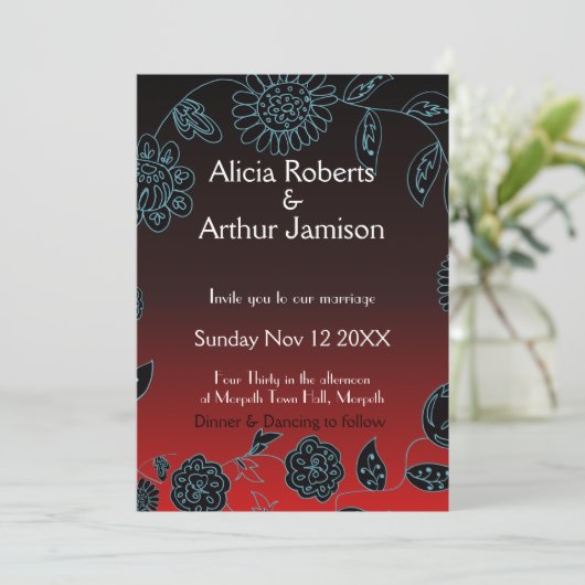 ゴシック結婚のゴシック色の赤い黒のハロウィグランジーン 招待状 (スタンド正面)