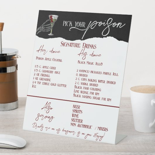 ゴシック結婚のシグネチャードリンク無料バー標識 台座サイン (インサイチュ)