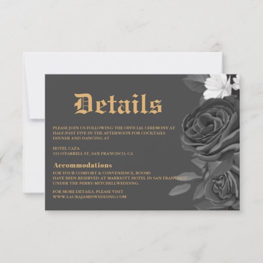 ゴシック結婚のブラックバラタロットエンクロージャカード 出欠カード (正面)