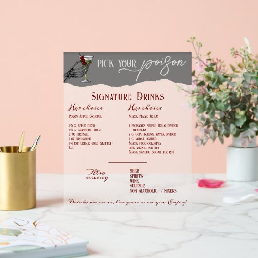 ゴシック結婚の名物ドリンクバー標識 アクリルサイン (ウェディング)