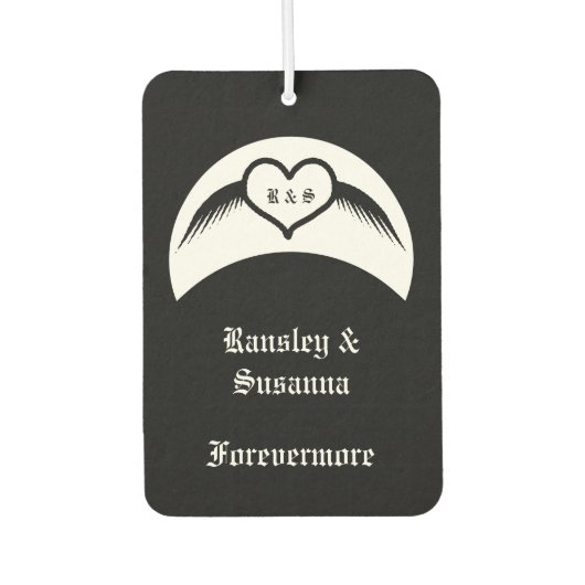 ゴシック結婚ス翼ハートカスタムモノグラムの カーエアーフレッシュナー (正面)