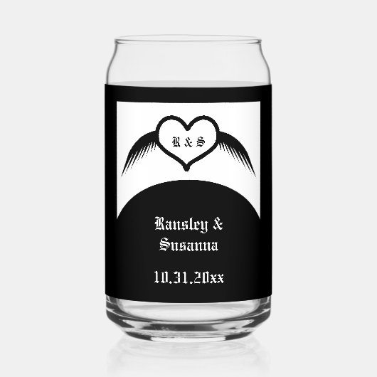 ゴシック結婚ス翼ハートカスタムモノグラムの ガラス缶 (正面)