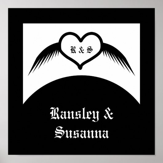 ゴシック結婚ス翼ハートカスタムモノグラムの ポスター (正面)