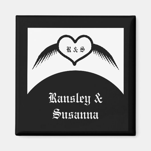 ゴシック結婚ス翼ハートカスタムモノグラムの マグネット (正面)