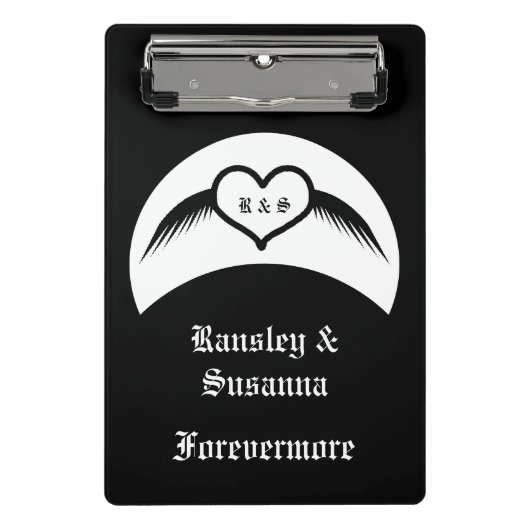 ゴシック結婚ス翼ハートカスタムモノグラムの ミニクリップボード (正面)
